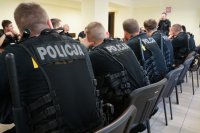 Policjanci zabrzańskiej komendy biorący udział w odprawie do służby w ramach zabezpieczenia Światowych Dni Młodzieży 2016