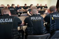 Policjanci zabrzańskiej komendy biorący udział w odprawie do służby w ramach zabezpieczenia Światowych Dni Młodzieży 2016