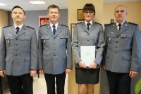 Komendant Miejski Policji w Zabrzu insp. Dariusz Wesołowski z I Zastępcą kom. Dariuszem Klimczakiem i asp.sztab. Tamarą Cieślak - Kraj, nadkom. Markiem Sroczyńskim.