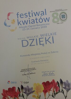 Podziękowania dla zabrzańskich policjantów przesłane przez Miejski Ogród Botaniczny