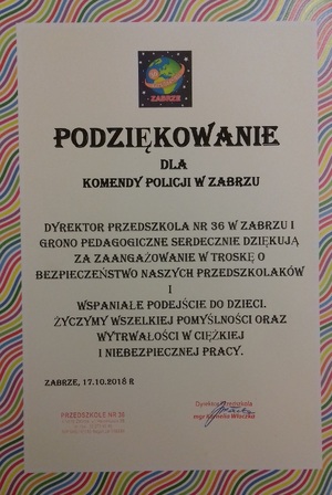 Podziękowania z Przedszkola nr 36 w Zabrzu