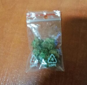 Zdjęcie kolorowe: przeźroczysty woreczek strunowy z zawartością marihuany