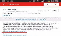 Przykładowa fałszywa wiadomość  przesłana przez oszustów podających się za policjantów