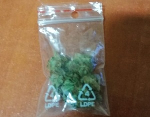 zdjęcie kolorowe: woreczek foliowy z marihuana