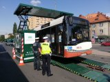 Zdjęcie kolorowe: Policjanci zabrzańskiej drogówki wspólnie z funkcjonariuszami Wojewódzkiego inspektoratu transportu Drogowego podczas kontroli autobusów komunikancji miejskiej na dworcu autobusowym w zabrzu