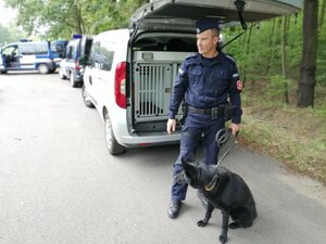 Zdjęcie kolorowe: policjanci podczas zabezpieczenia  meczu.