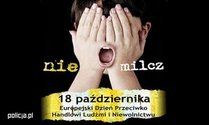 Zdjęcie kolorowe: plakat dotyczący problematyki handlu ludźmi