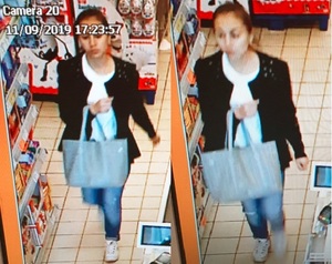 Zdjęcie kolorowe: wizerunek sprawczyni kradzieży.