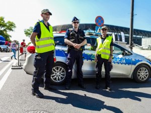 Policjanci podczas zabezpieczenia zabrzańskiego odcinka VII 78. Tur de Pologne