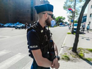 Policjanci podczas zabezpieczenia zabrzańskiego odcinka VII 78. Tur de Pologne